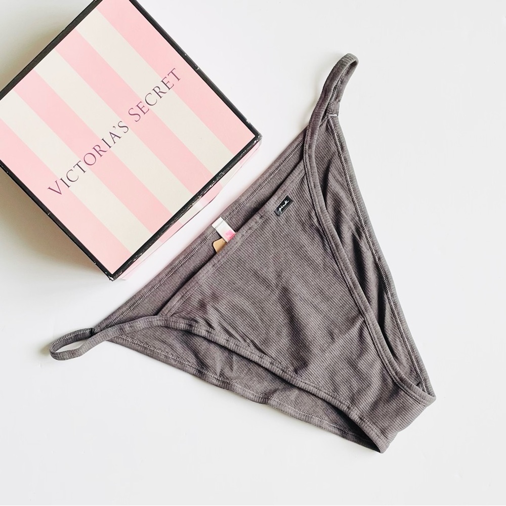 XL VS PINK gray ribbed bikini panties